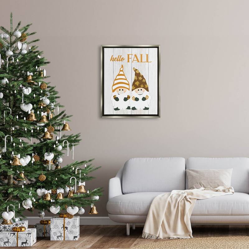 Stupell Hello Fall Whimsical Gnomes Framed Floater Canvas Wall Art, Design by CAD Designs