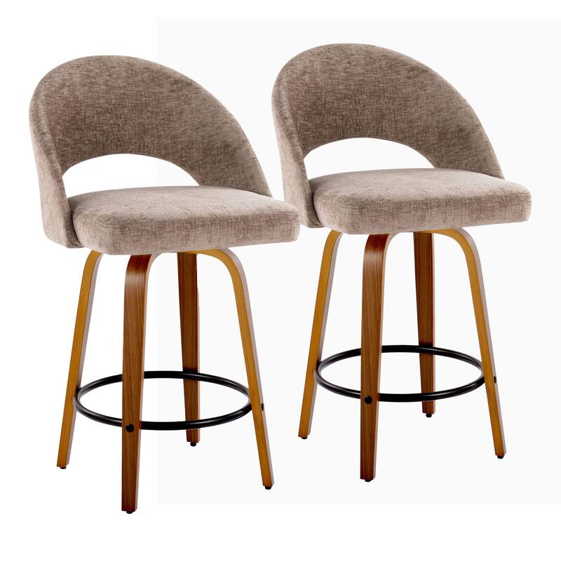 Carson Carrington Vika Upholstered 26" Counter Stool with Bent Wood Legs & Round Footrest (Set of 2)