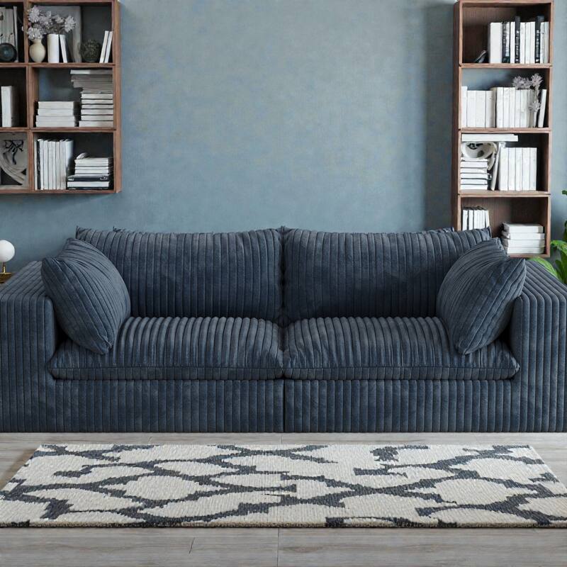 Cloud Modular Sofa, Deep Seat Corduroy Couch with Removable Cushions, No-Assembly Foam Sofa for Living Room - Blue