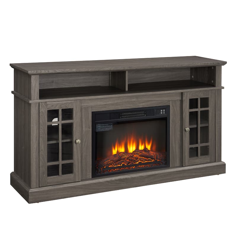 GDFStudio Caelum 58" Wood TV Stand with Classic Storage and 23" Fireplace Insert