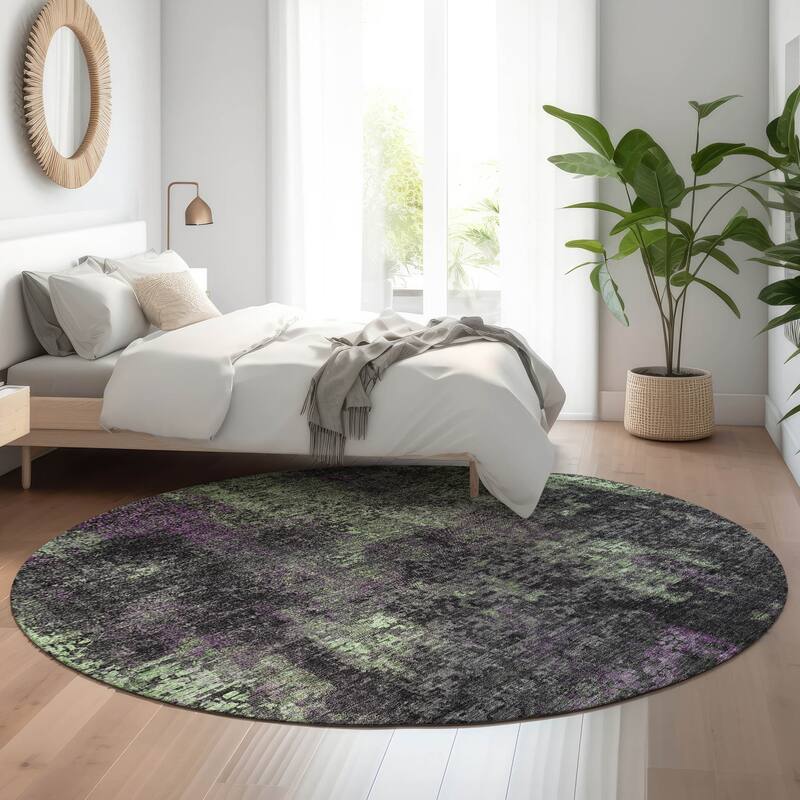 Premium Washable Super Soft Abstract Glammy Mayfield Rug - Granite - 8' x 8' - Round