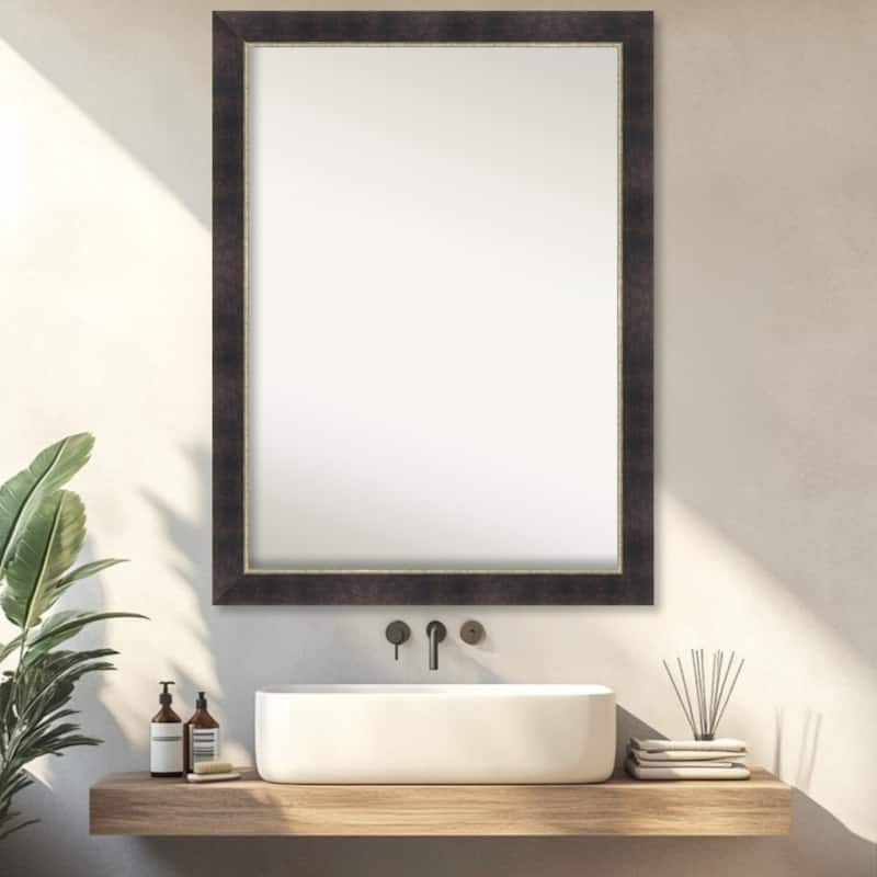 Odin Antique Bronze Non-Beveled Wood Framed Bathroom Vanity Wall Mirror - Odin Antique Bronze