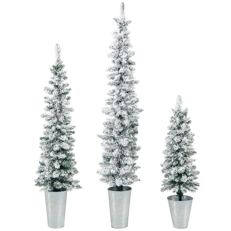 Gymax Potted Artificial Christmas Tree Set of 3 w/ 3/4/5 FT Faux Trees - 5 Foot