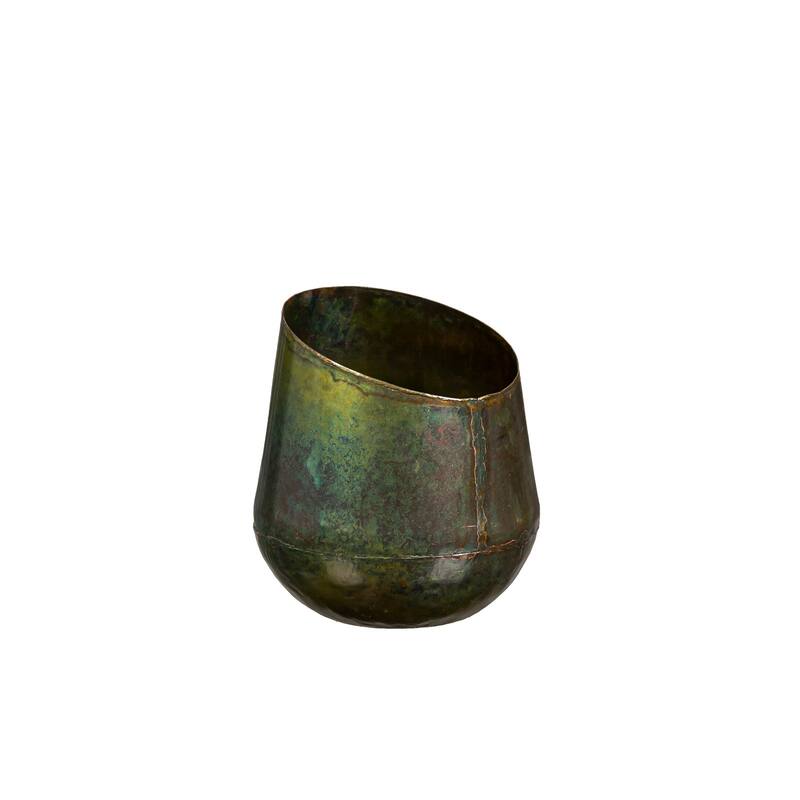 Nested Aged Brass Patina Finished Planters with Asymmetrical Top (2-Pack)