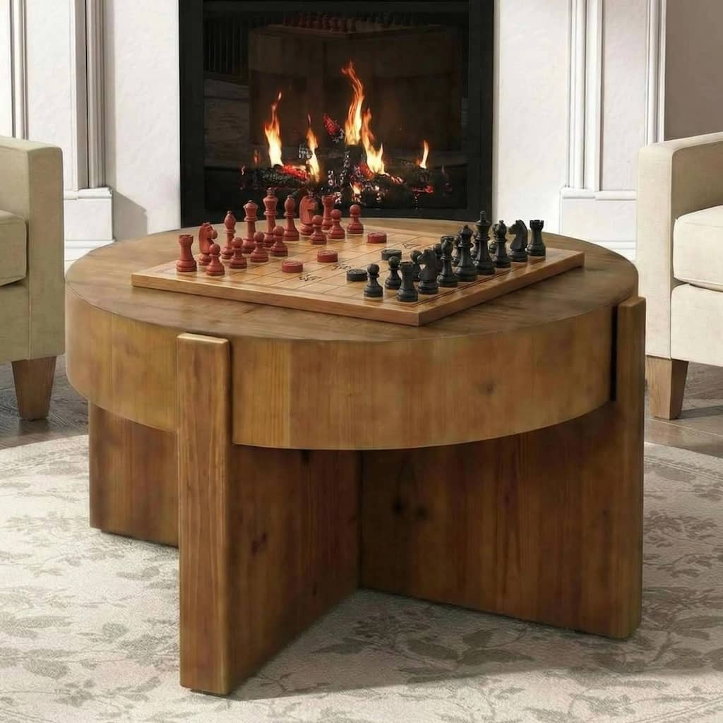 31.5 Inch Round Wood Coffee Table for Living Room - 31.5" D x 31.5" W x 18.5" H