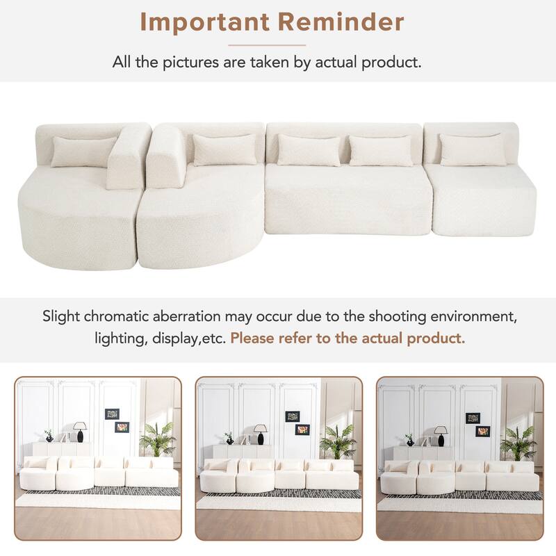 143.7" Polyester Sectional Sofa with 2 Chaise Lounges, Back Pillows