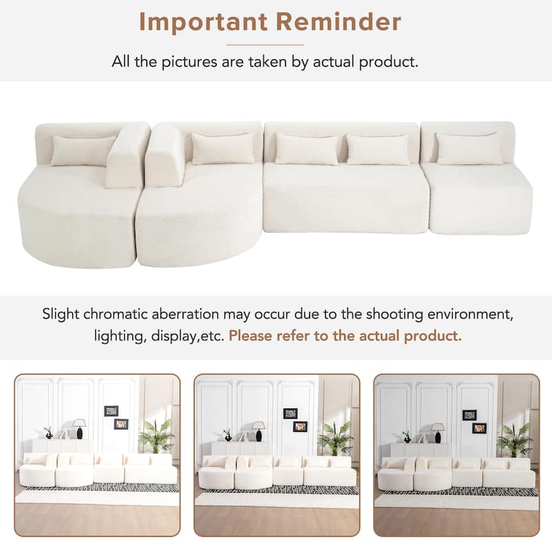 Free-combined Upholstered Sofa Couch with Two Curved Chaise Lounge and Removable Cover