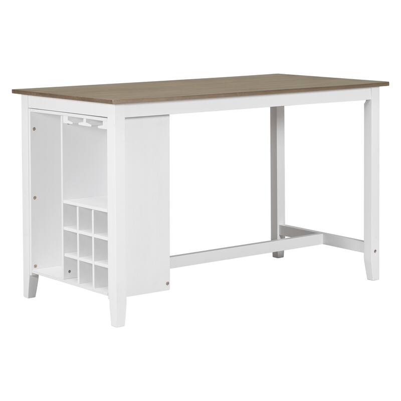 Multi-Functional Counter Height Dining Set Kitchen Bar Dining Table Set with 9 Wine Compartment Wine Glass Holders for Kitchen