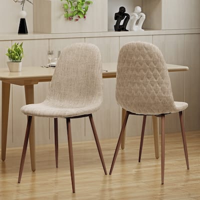 Modern Set of 2 Dining Chairs with Fabric Upholstered Backrest Seat, Wood Finish, Metal Legs for Dining Room Living Room