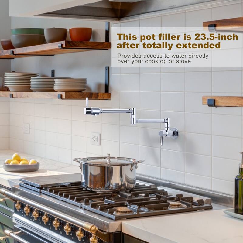 WOWOW Wall Mounted Pot Filler Faucet with Double Joint Swing Arms