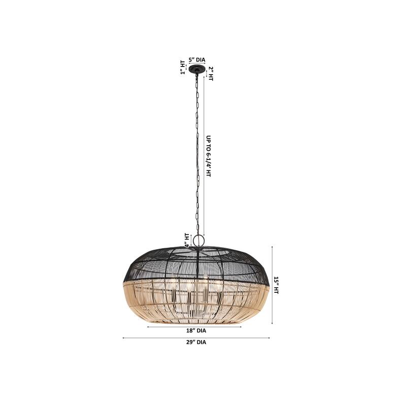 Innovations Lighting Crescent - 4 Light 29" Chain Hung Pendant - Matte Black Finish - Matte Black/Natural Shade
