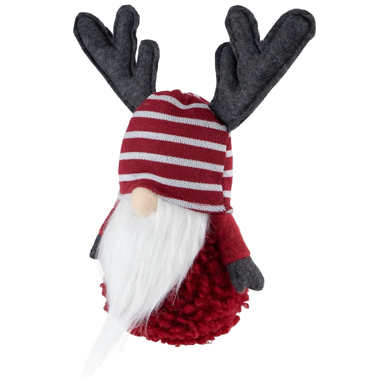 12" Red and White Gnome with Antlers Christmas Decoration