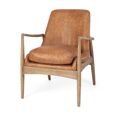 Westan Cognac Faux Leather w/Medium Brown Solid Wood Accent Chair