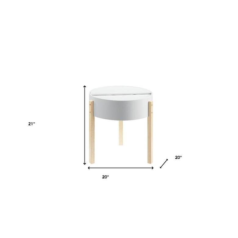 HomeRoots 21" Natural Brown And White Manufactured Wood And Solid Wood Round End Table - 20' X '21' X '20