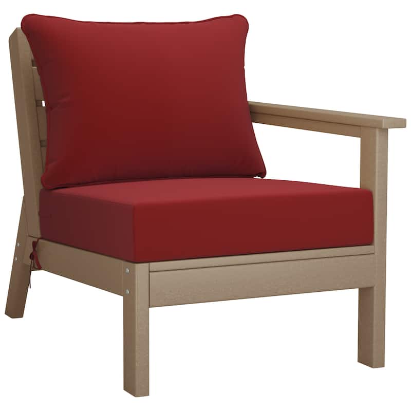 Birchwood All Weather HDPE Outdoor Patio Deep Seating Weathered Wood Right Arm Facing Chair With Cushions (1-Piece)