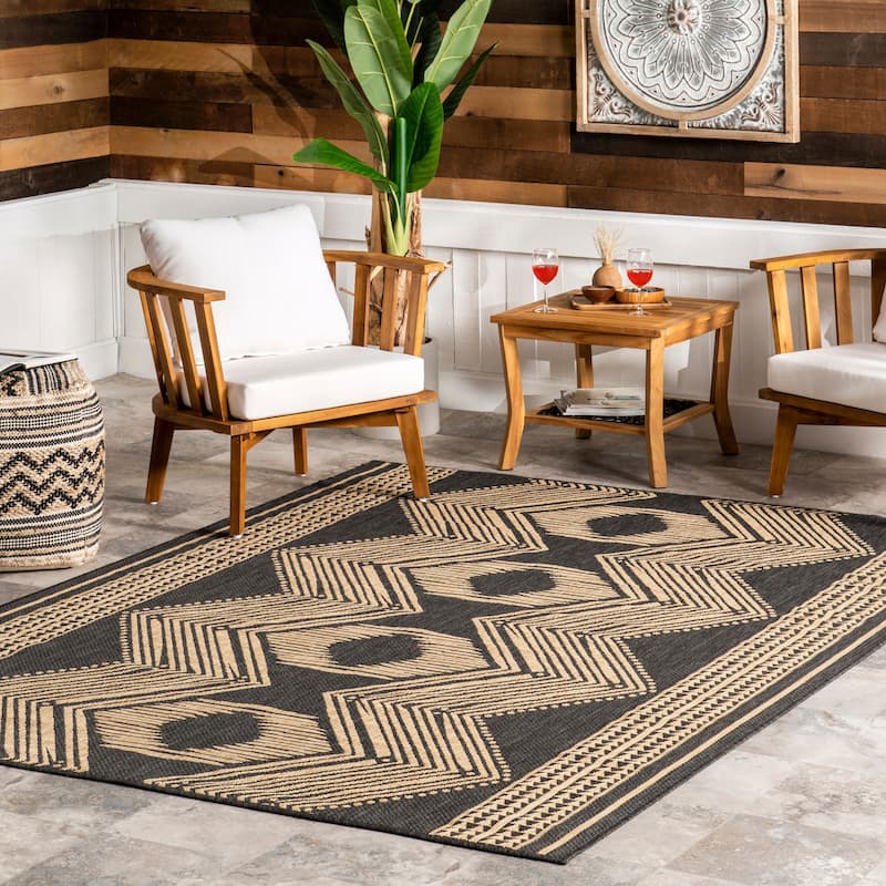 Nuloom Charlotte Contemporary Indoor/Outdoor Area Rug - 2' x 6' Runner - Dark Grey
