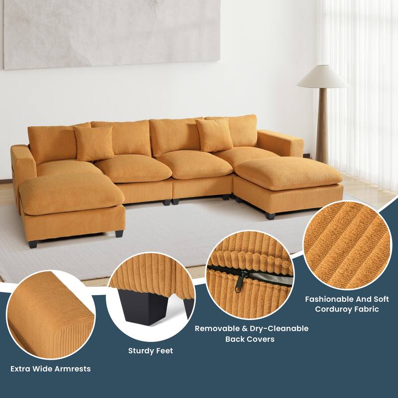 Hamilton 6-Piece Corduroy Upholstered Modular Sectional with USB Port