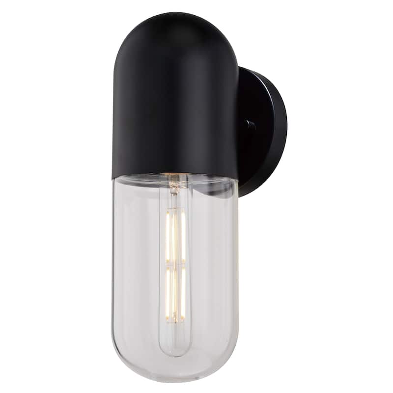 West Loop 1 Light Matte Black Contemporary Indoor-Outdoor Wall Sconce Clear Pill Glass - 4.75-in W x 12.5-in H x 5.5-in D