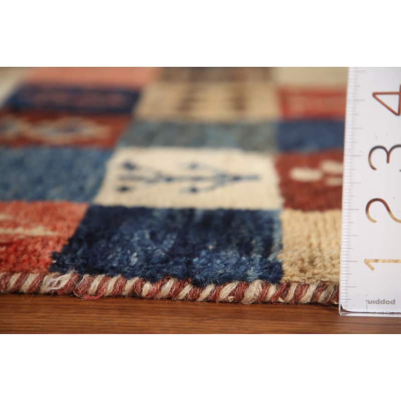 Tribal Checkered Gabbeh Persian Vintage Area Rug Handmade Wool Carpet - 3'4"x 5'1"