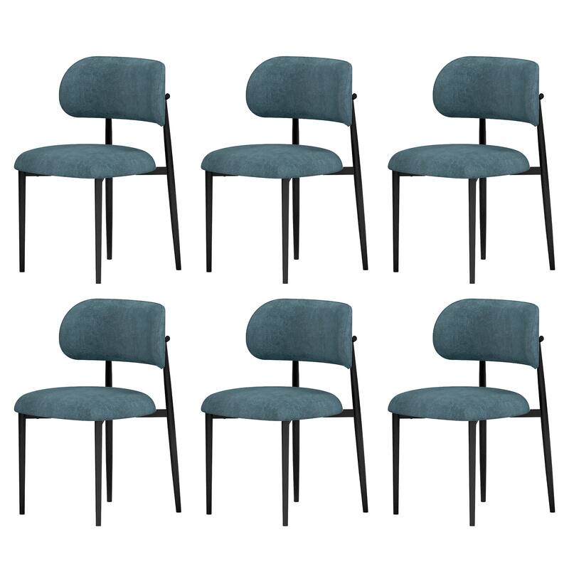Vibe Upholstered Dining Chair with Black Metal Legs (Set of 6) - Teal Blue