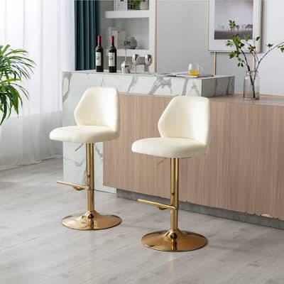 Modern Adjustable Swivel Bar Stools Chair Velvet Upholstered,Cream - Set of 2
