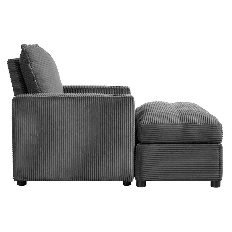 Christopher Knight Home - LuxeComfort Grey Oversized Corduroy Upholstered Chaise Lounge Chair with Storage Ottoman.