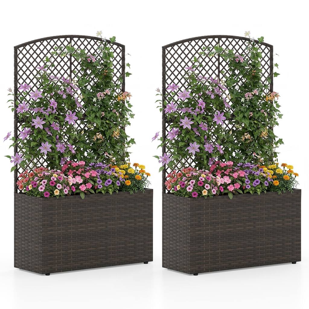 Gymax 2PCS 49'' Raised Garden Bed w/ Trellis Wicker Planter Box w/