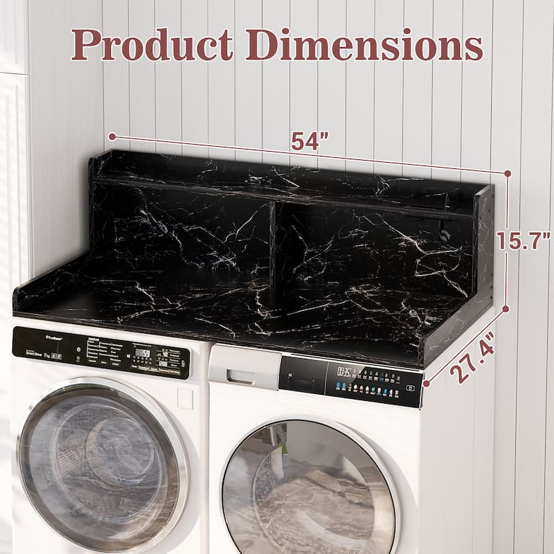 54" x 27.4" Laundry Countertop for Washer and Dryer with Non-Slip Pads，LED Lights，Power Outlets