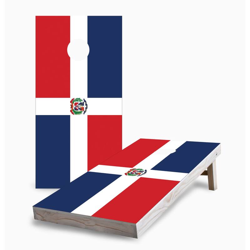 Dominican Republic Flag Corn Hole Board Set with Hole Lights - 16 Years and Up