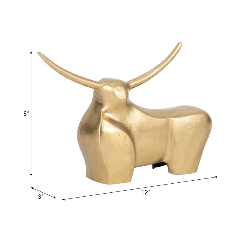 Sagebrook Home Gold Aluminum 8" Standing Bull Figurine - A Majestic Accent for Home Decor - 12" x 3" x 8"