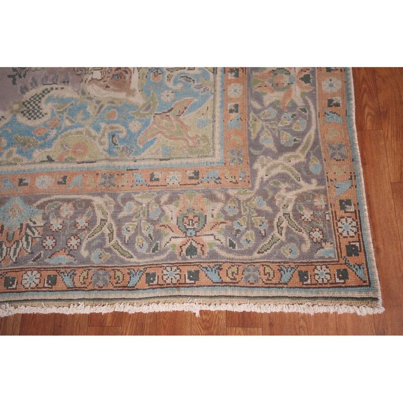 Beige & Gray Tabriz Persian Vintage Area Rug Handmade Wool Carpet - 9'4"x 12'5"