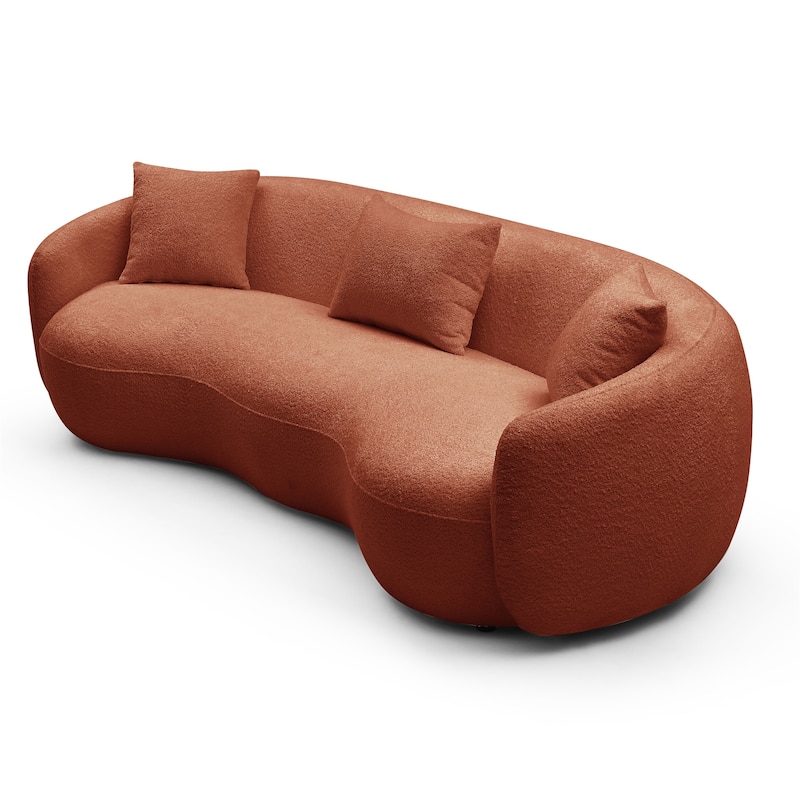 Mid Century Modern Curved Boucle Fabric Couch for Bedroom, Office