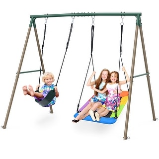 440 lbs Metal Swing Sets for Backyard with 45" Platform Swing and Belt Swing ,Swingset Outdoor for Kids