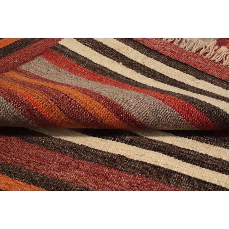 Hand Woven Oriental 100% Wool Carpet Southwestern Geometric Multi-Colored Kilim Area Rug - 10' 9'' X 4' 9''