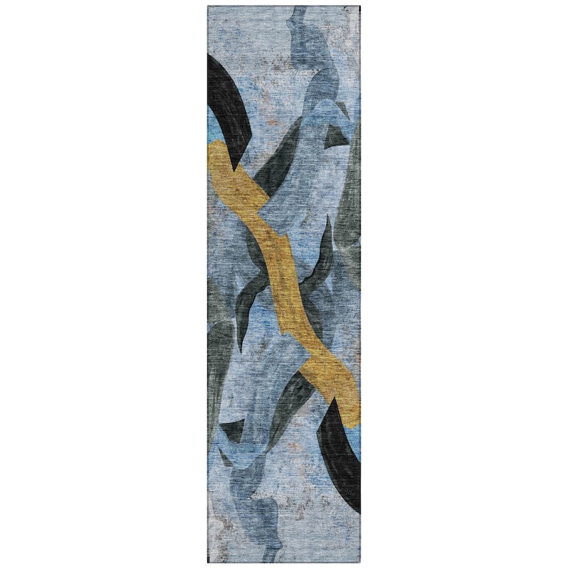Machine Washable Indoor/Outdoor Contemporary Brushstrokes Chantille Rug