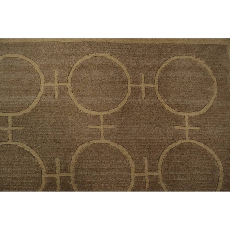 Hand Knotted Oriental 100% Wool Carpet Modern Geometric Brown Nepalese Area Rug - 8' 0'' X 5' 0''