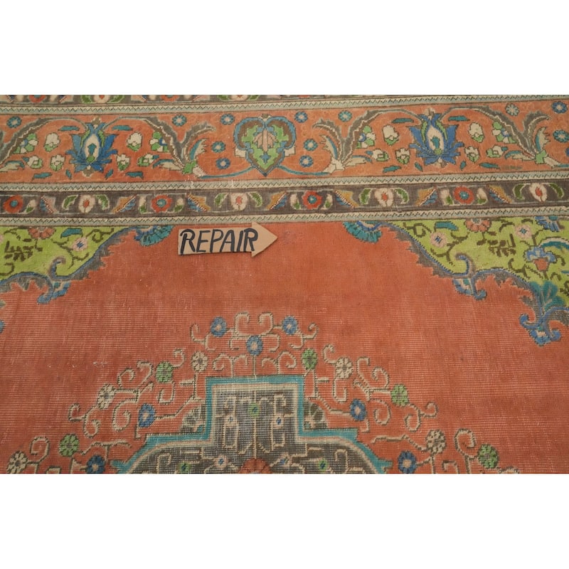 Hand Knotted Oriental 100% Wool Carpet Traditional Floral Oranges & Rust Tabriz Area Rug - 11' 8'' X 9' 5''