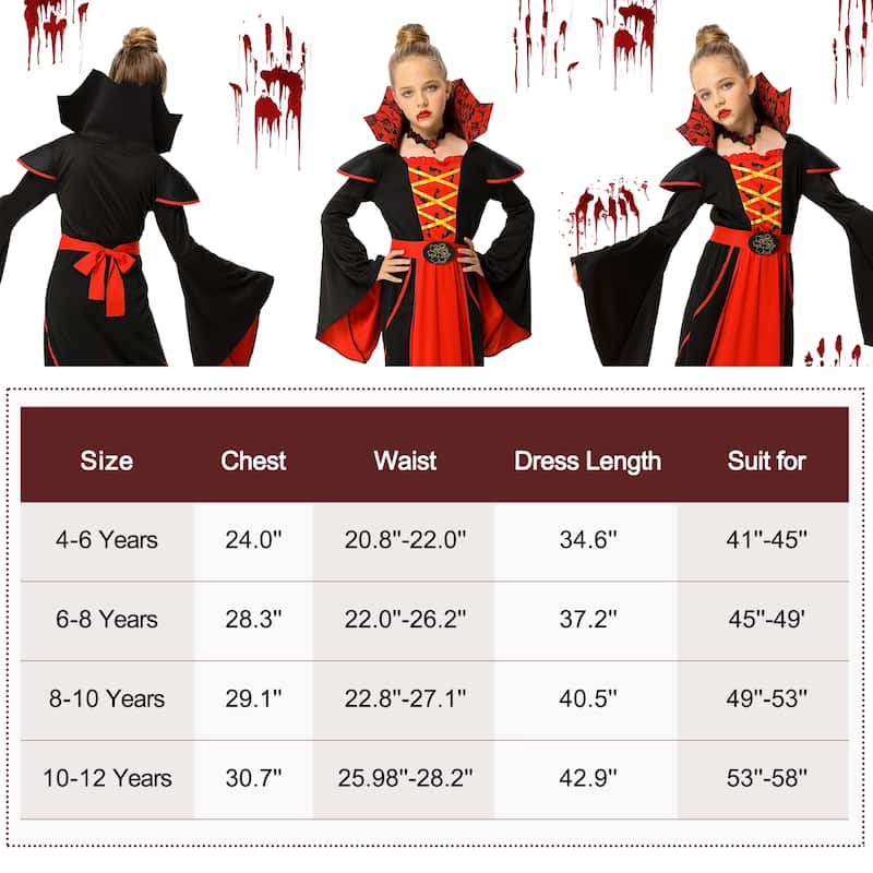 Halloween Royal Vampire Costume Set for Girls Halloween Dress Up Party ...