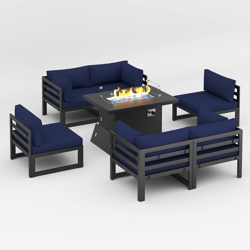 FINCATI 7 Pcs Patio Furniture Set Outdoor Sectional Sofa Set with Firepit Table - 7 Pieces