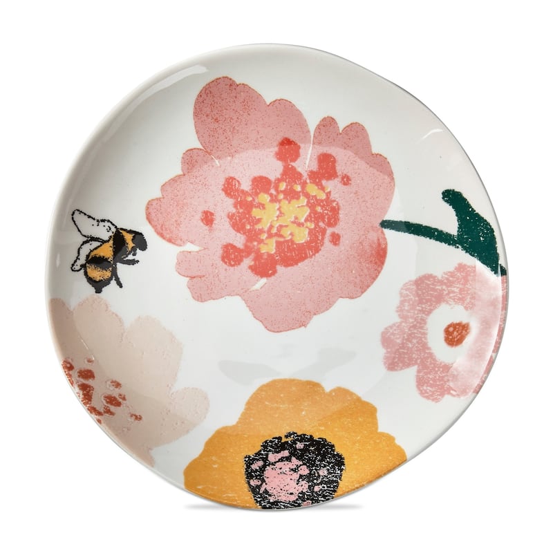Bee Blossom Multicolor Ceramic Appetizer Plates - Summer Dining Plates, Dishwasher Safe, 7.5" Diameter