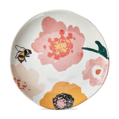 Bee Blossom Multicolor Ceramic Appetizer Plates - Summer Dining Plates, Dishwasher Safe, 7.5" Diameter