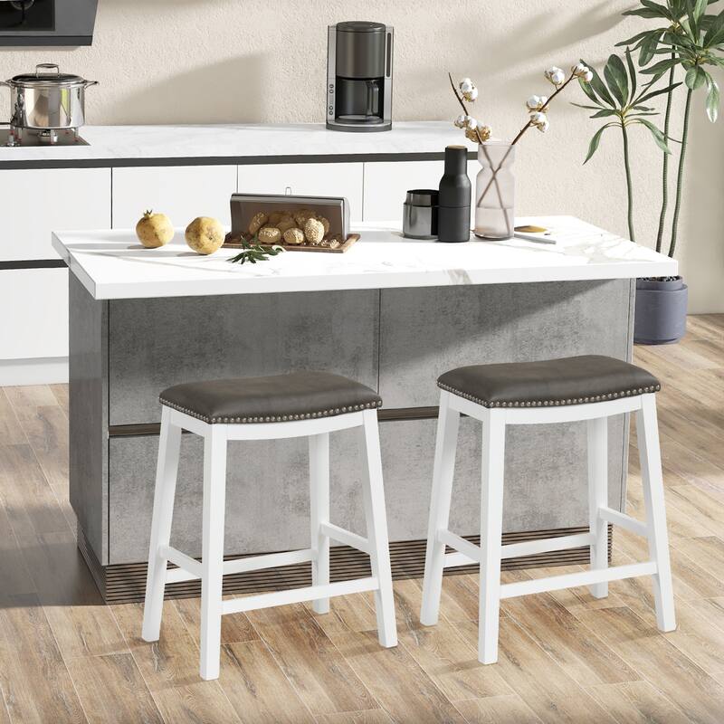 Gymax 4PCS 26'' Upholstered Counter Height Bar Stool PVC Leather