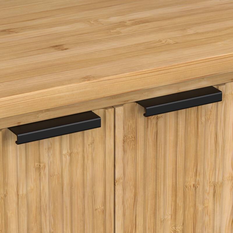 VEIKOUS Bamboo Buffet Sideboard Cabinet with Storage, Kitchen Storage Cabinet with Fluted Waveform Door