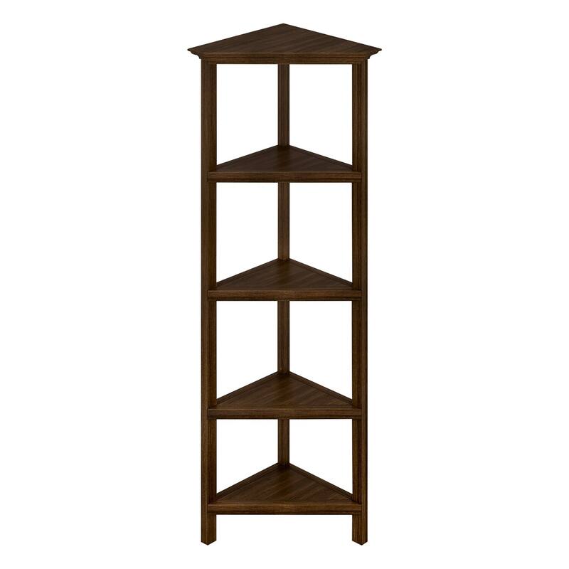 5-Shelf Corner Bookcase White Finish Modern Space-Saving Storage Organizer with Open Display for Compact Spaces