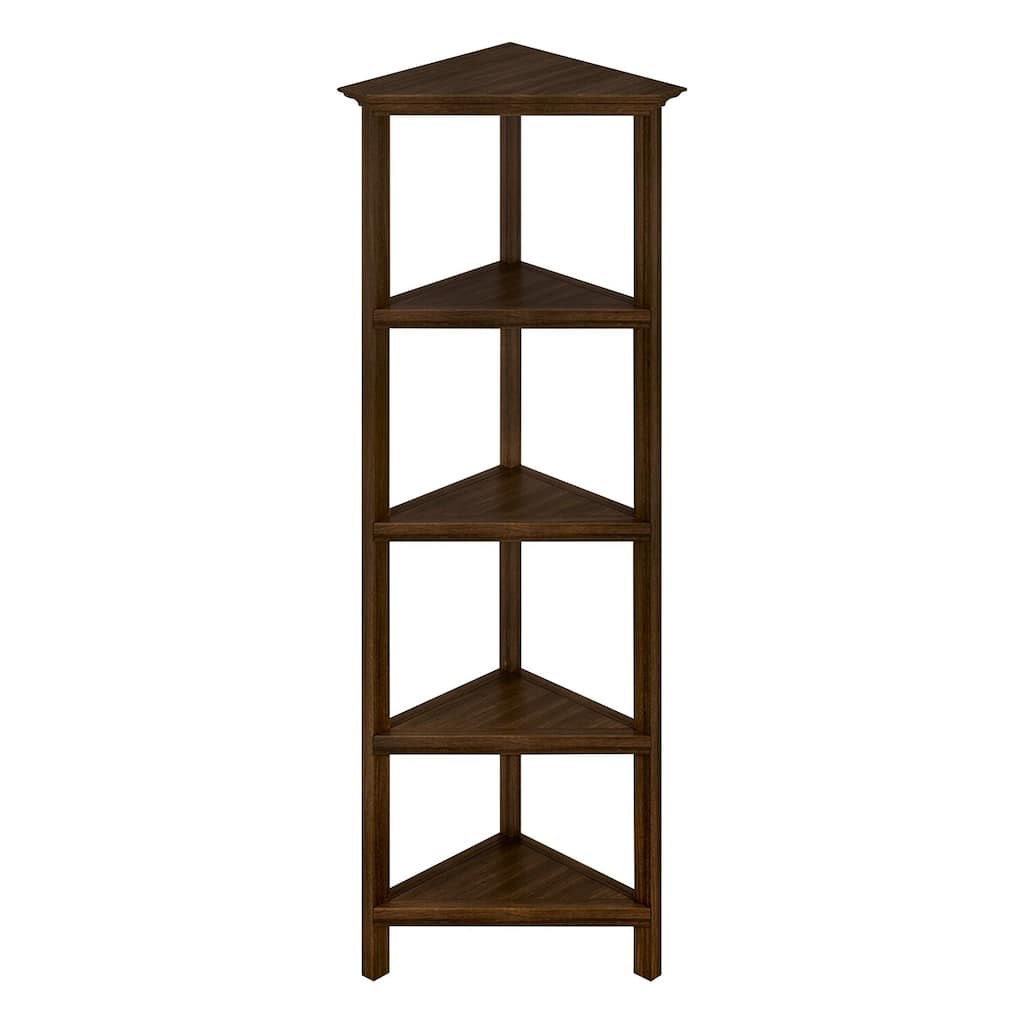 5-Shelf Corner Bookcase White Finish Modern Space-Saving Storage Organizer with Open Display for Compact Spaces