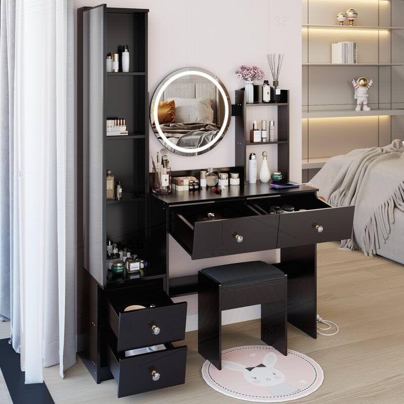Versatile Vanity Table Set with LED Mirror and Multiple Power Ports