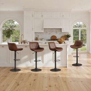 Art Leon Faux Leather Adjustable Swivel Barstool, Set of 4