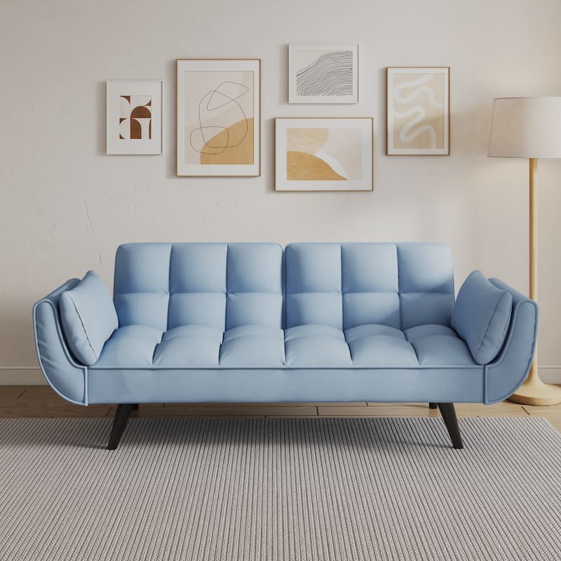 57" Velvet 2 Seater Convertible Sofa with Adjustable Backrest and Armrests for Compact Living Spaces