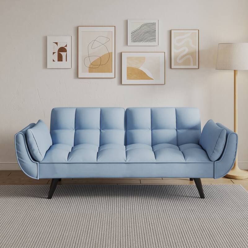 Velvet Sofa Bed with Adjustable Backrest, 57-Inch Space-Saving Couch for Small Rooms