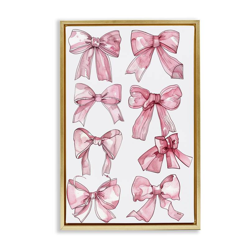 Stupell Various Ribbons in Pink Framed Floater Canvas Wall Art Design By LSR Design Studio - 17 x 25 - Gold